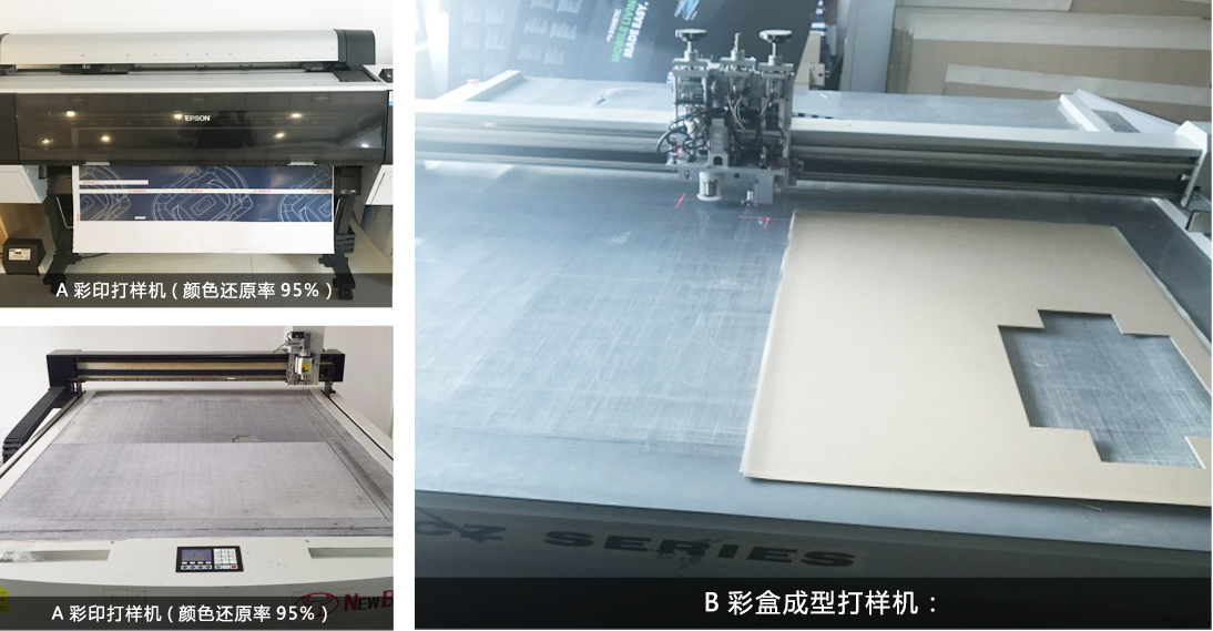 A彩印打样机(颜色还原率95%）,B彩盒成型打样机：